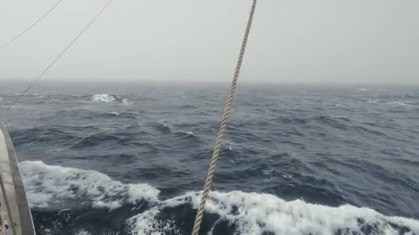 Foggy ondas do oceano escuro no oceano Atlântico — Vídeo de Stock