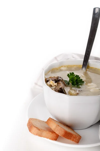 Sopa cremosa com croutons — Fotografia de Stock