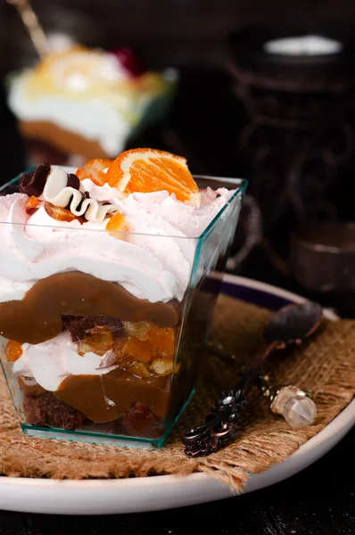 Dessert with cream in a glass — Stock Photo, Image