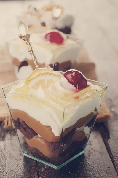 Dessert with cream in a glass — Stock Photo, Image