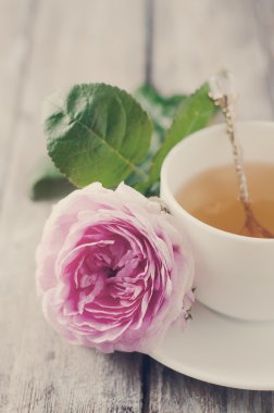 Çay Shabby Chic tarzı. Tonda fotoğraf