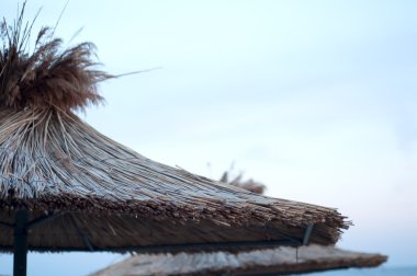 sıcak kumlu plaj şemsiyeleri birçok