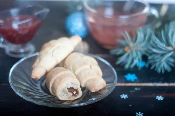 Breakfast with croissants, — Stock Photo, Image