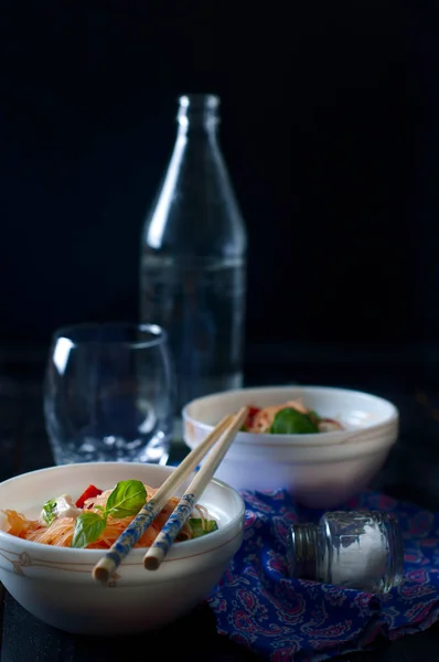 Chinese asian noodles stir fry with vegetables — Stock Photo, Image