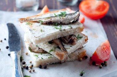 Sandwich, tapas with sardines clipart