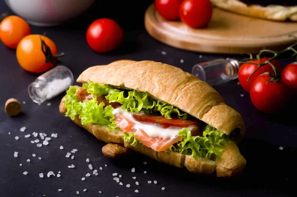 Croissant sandwich with salted salmon — 스톡 사진