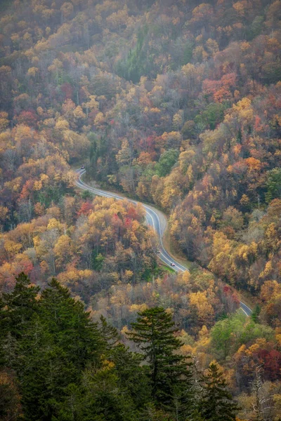 Courses de route sinueuses à travers les couleurs d'automne — Photo