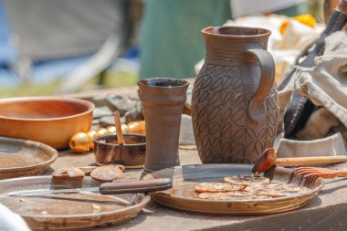 Ortaçağ mutfak masasında Close-Up