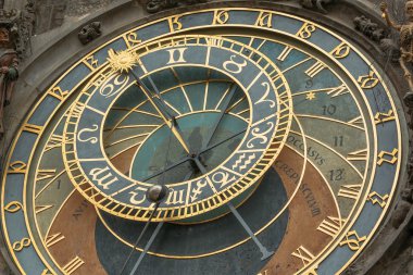Eski Belediye Binası kule Prag astronomik saat ayrıntılı bir görünümünü