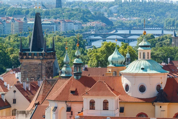 Prague cityscape view with various buildings, towers and monuments — Stock Photo, Image