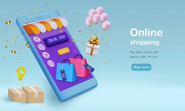 Online alışveriş için poşet ve konfeti.