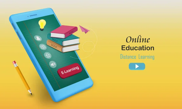 Çevrimiçi eğitim için kalem ve akıllı telefonlu kitap yığını
