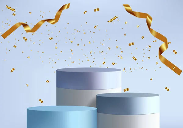 Ürünleri göstermek için kurdeleli ve konfetili podyum  