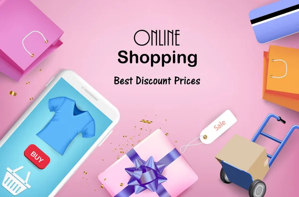 Hediye kutusu ve online alışveriş için akıllı telefonu olan bir araba.