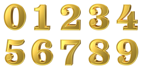 set of gold numbers and symbols of the alphabet