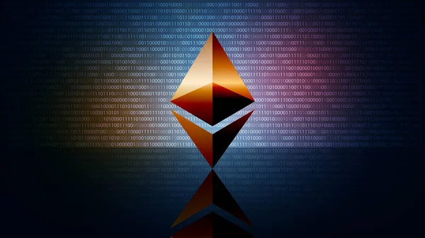 Ethereum ETH kripto para birimi simgesi, karanlık dijital arkaplanda sikke simgesi. İnternet sitesi ya da afiş için dijital altın. Vektör EPS10.