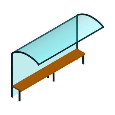 Beyaz bankta izole edilmiş Isome cam şehir otobüs durağı. Vektör EPS10.