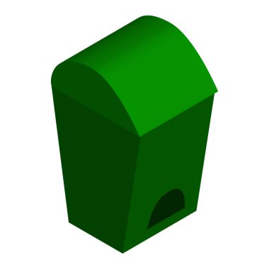 Beyaz üzerinde izole edilmiş Isome ekolojik sokak çöp konteynırı. Menteşeli kapaklı ve ayak pedallı yeşil çöp kutusu. Vektör EPS10.