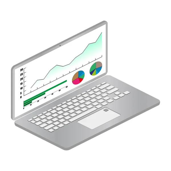 Laptop Isométrico Com Gráficos Gráficos Tela Isolado Branco Computador Com — Vetor de Stock