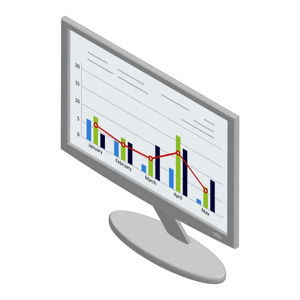 Izometrický Monitor Grafy Grafy Obrazovce Izolované Bílo Vektor Eps10 — Stockový vektor