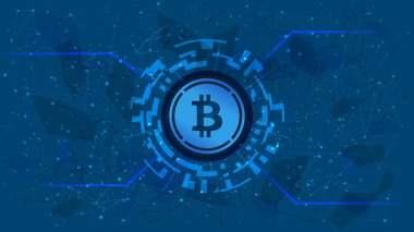 Bitcoin WBTC sembolü DeFi projesinin mavi arka planda kripto para temalı dijital bir çemberde. Kripto para birimi simgesi. Merkezi olmayan finans programları. Uzayı kopyala Vektör.