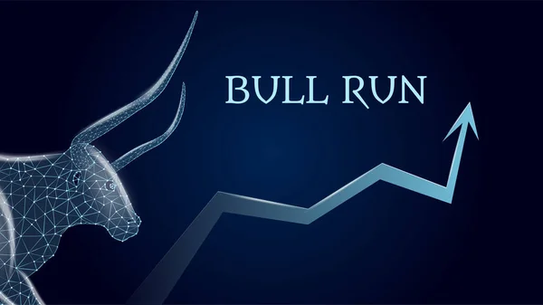 Bull Run Met Een Veelhoekige Stierenkop Een Opwaartse Pijl Donkerblauwe — Stockvector