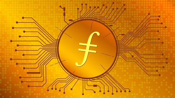 Символ Токена Криптовалюти Filecoin Значок Монети Fil Колі Друкованою Платою — стоковий вектор