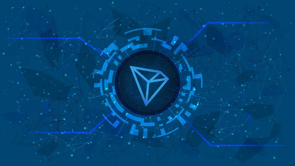 Symbol Tokenu Tron Trx Cyfrowym Okręgu Niebieskim Tle Ikona Kryptowaluta — Wektor stockowy