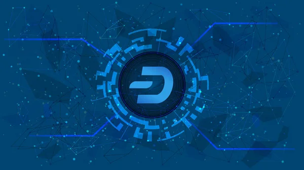 Dash Símbolo Simbólico Círculo Digital Sobre Fondo Azul Poligonal Icono — Vector de stock