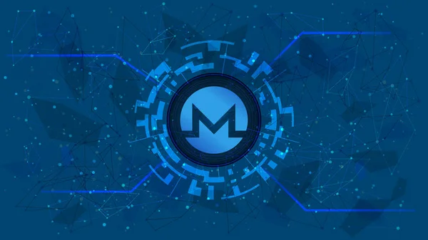 Monero Xmr Символ Цифровому Колі Полігональному Синьому Фоні Ікона Криптовалют — стоковий вектор