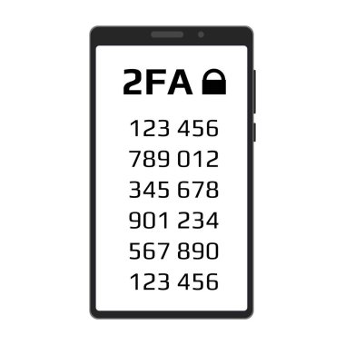 İki faktör doğrulama 2FA kavramı ve beyaz arka planda izole akıllı telefon ekranı kodları. Paranı koruyorum. Vektör illüstrasyonu.