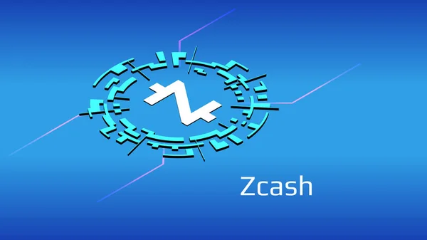 Zcash Zec Símbolo Símbolo Isométrico Círculo Digital Fundo Azul Ícone — Vetor de Stock