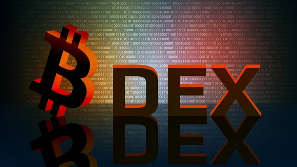 Dex Decentralizovaná Výměna Bitcoin Symbol Zrcadlené Podlaze Digitálním Pozadím Dex — Stockový vektor