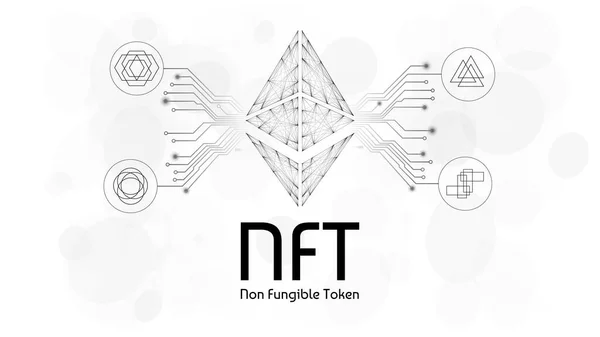 Infografica Gettoni Non Fungibili Nft Con Tracce Pcb Diversi Gettoni — Vettoriale Stock