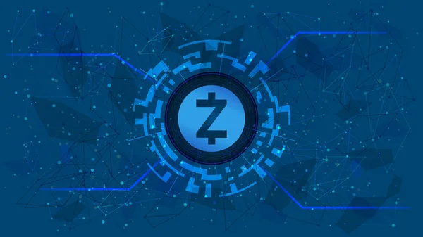 Zcash Símbolo Token Zec Círculo Digital Fundo Azul Poligonal Ícone — Vetor de Stock