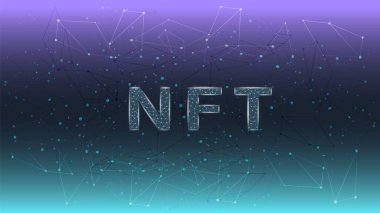 Renkli soyut arkaplan üzerinde çokgen wirefram tarzındaki NFT karşılanabilir olmayan jetonlar. Eşsiz koleksiyonlar için oyunlar ya da sanatla ödeme yapın. Vektör illüstrasyonu.