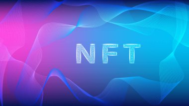 Renkli soyut arka planda dalgalı çokgen Wirefram tarzında finanse edilemez NFT jetonları. Eşsiz koleksiyonlar için oyunlar ya da sanatla ödeme yapın. Vektör illüstrasyonu.