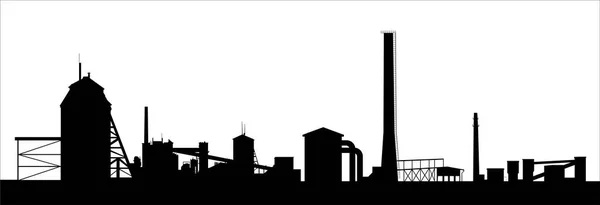 油页岩加工厂轮廓分离在白色 技术建筑物和高高的烟囱 工厂的长线 — 图库矢量图片
