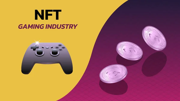 Nft Jetons Non Fongibles Bannière Industrie Jeu Avec Manette Jeu — Image vectorielle