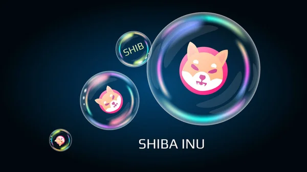 Shiba Inu SHIB sembol sabun köpüğü, para DeFi projesi merkezi olmayan finans. Finansal piramit yakında patlayacak ve yok olacak. Vektör EPS10.
