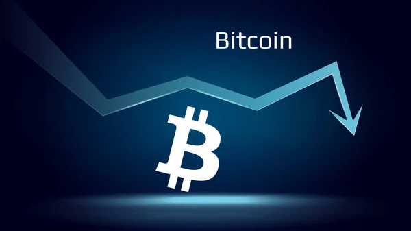 Bitcoin Btc Sestupném Trendu Poklesu Cen Šipka Dolů Symbol Kryptografické — Stockový vektor