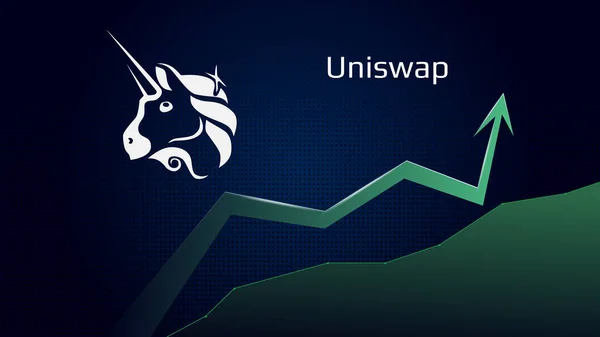 Uniswap Uni处于上升趋势 价格也在上涨 密码硬币符号和绿色箭头 Uniswap飞向月球 矢量说明 — 图库矢量图片