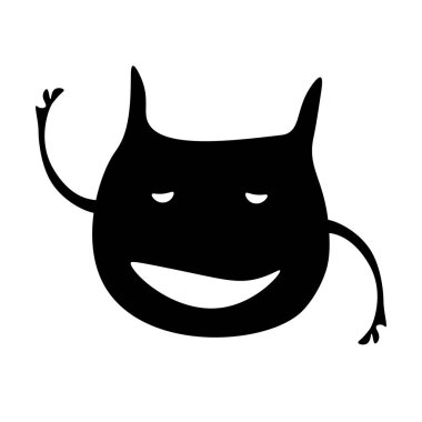 Uykulu, tembel ve elini kaldırmış bir yaratığın silueti. Dişleri, kulakları ve küçük gözleri olmayan koca bir ağız. Beyaz arkaplandaki izole vektör.