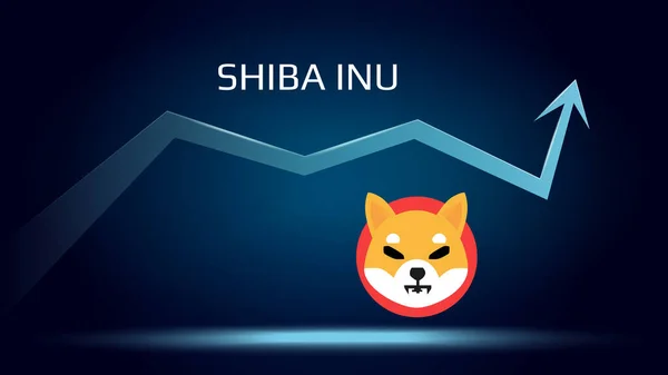 Shiba Inu SHIB yükselişte ve fiyat yükseliyor. Şifreli para sembolü ve yukarı ok. Uniswap aya uçuyor. Vektör illüstrasyonu.