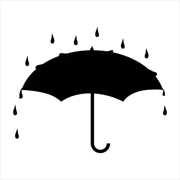 Icône Parapluie Simple Silhouette Avec Gouttes Gouttes Isolées Sur Blanc — Image vectorielle
