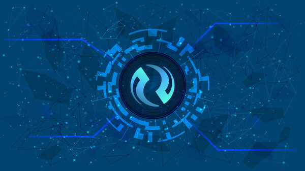 Injective Protocol INJ token symbol of the DeFi project in digital circle with cryptocurrency theme on blue background. Cryptocurrency coin icon. Decentralized finance programs. Vector illustration.