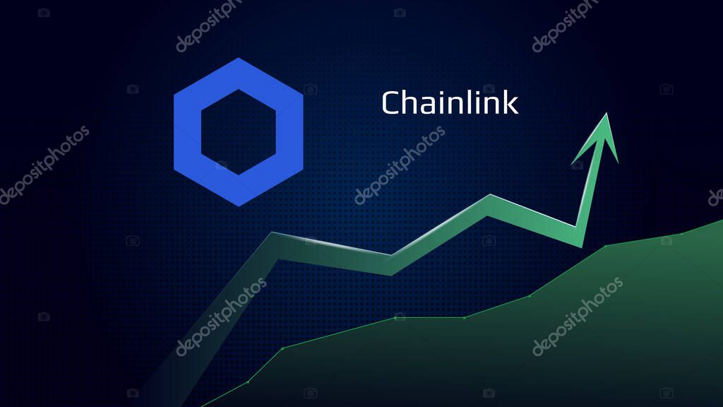 Chainlink LINK in uptrend and price is rising. Crypto coin symbol and green up arrow. Uniswap flies to the moon. Vector illustration.