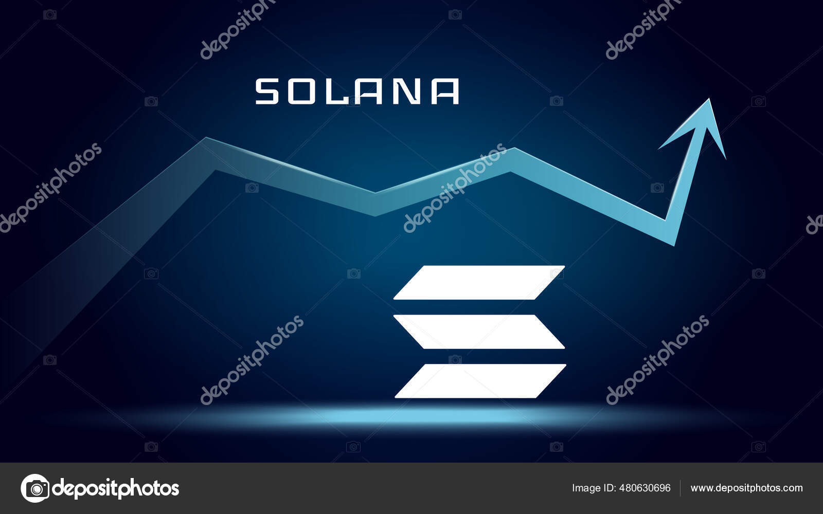 索拉纳Sol在上涨价格也在上涨加密货币硬币符号和向上箭头飞向月球矢量说明图库矢量图©k_v 480630696