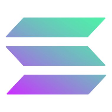 Solana SOL sembol şifreli para logosu, para simgesi beyaz arkaplanda izole. Vektör illüstrasyonu.