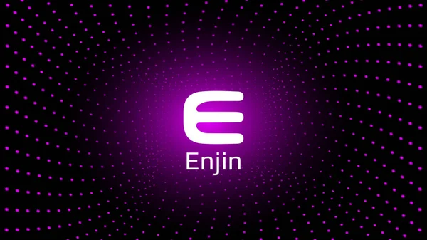 Enjin Enj符号加密货币在发光点的螺旋形中心的黑暗背景 用于横幅或新闻的加密货币标识图标 矢量说明 — 图库矢量图片